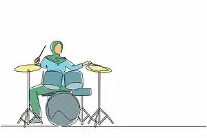 Orchestra Prints: Single one line drawing Arabian female musician