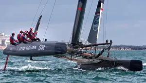 Yachting Prints: Sir Ben Ainslie racing his AC45 foiling catamaran on the Solent off Portsmouth during the first race for the America