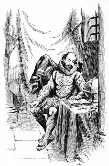 Seventeen Prints: Sir Walter Raleigh imprisoned in the Bloody Tower, Tower of London (1603 - 1616)