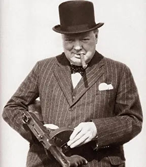 Thompson Prints: Sir Winston Churchill wartime image with a Tommy gun