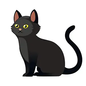 Whisker Prints: Sitting black cat with yellow eyes