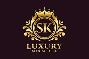 Flourish Prints: SK Letter Royal Luxury Logo template in vector art for luxurious branding projects and other vector illustration