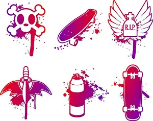 Adolescence Prints: Skateboarding grunge design vector icons