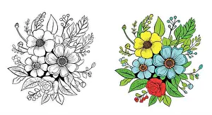 sketch contour bouquet of pansy flowers