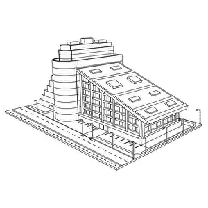 City Building Prints: Sketch hotel or modern building isolated on white