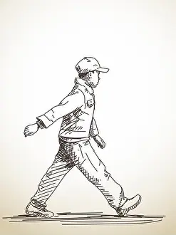 Junior Prints: Sketch of walking boy, Hand drawn illustration