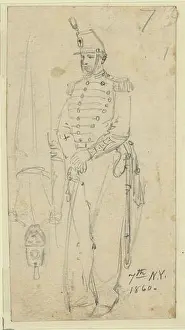 Sketches of soldiers wearing the 7th New York Cavalry regiment uniform