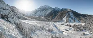 Gorenjska Prints: Ski Jump in Planica near Kranjska Gora Slovenia covered in snow at winter time