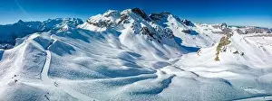 Snowbound Prints: Ski slopes and mountains, Melchsee-Frutt mountain resort village, Switzerland in winter
