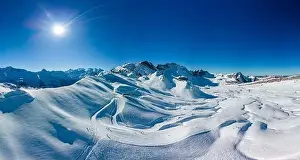 Snowbound Prints: Ski slopes and mountains, Melchsee-Frutt mountain resort village, Switzerland in winter