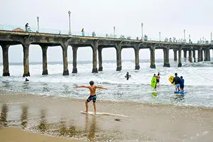 Watersports Prints: skimboarding at the Pier, Manhattan Beach