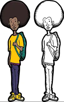 Latino Prints: Skinny teenage Black man with afro hair style and backpack