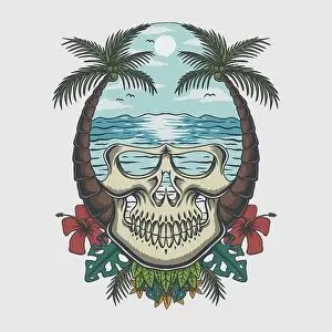 Skull beach tropical vector illustration for your company or brand
