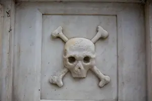 Gravestone Prints: Skull and bones on the tomb in Bulgaria