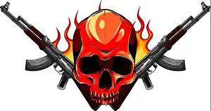Fiery Prints: Skull with machine guns AK-47