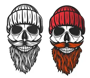 Lumberjack Prints: Skull with red beard, mustache and knitted hat