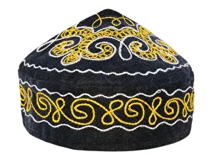 Headwear Prints: Skullcap - traditional Kazakh headwear isolated on white. Clipping path included