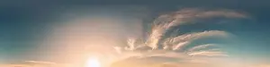Sky 360 panorama - Bright blue sky filled with fluffy white Cumulus clouds
