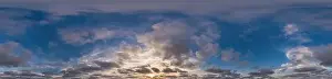 Sky panorama on sunset with Stratocumulus clouds in Seamless spherical equirectangular format as full zenith for use in