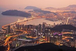 Images Dated 11th February 2013: Skyline of Busan, South Korea from above at dusk