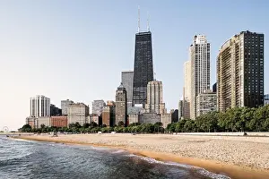 Highrise Prints: the skyline of chicago seen from the oak street beach