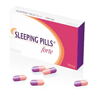 Insomnia Prints: Sleeping pills packet, a medical fake product. Illustration over white background