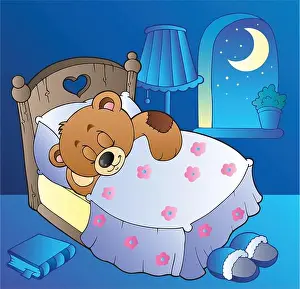 Asleep Prints: Sleeping teddy bear in bedroom