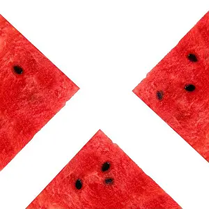 Flesh Prints: A slice of juicy water melons isolated on white background