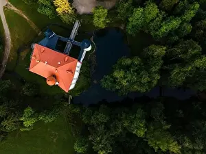 White Castle Prints: Slovenia Sneznik Castle (Grad Snežnik ) located in Loska Dolina. Aerial Drone View