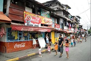 Filipino Prints: Small convenience store and shanty houses, Intramuros, Manila, Philippines