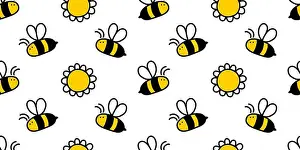 Buzz Prints: Small cute honey bee and flower hand drawn seamless background, vector drawing