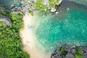 Sandy Beach Prints: Small lagoon with sandy beach, view from above