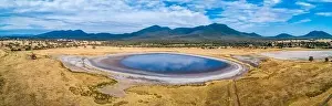 Agricultural Land Prints: Small lake and mountains in Australia - aerial panorama