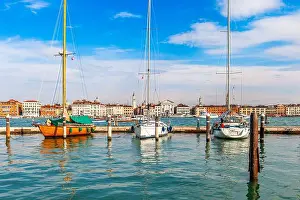 Campanile Prints: Small marina on the island of San Giorgio Maggiore, in Venice, Veneto, Italy