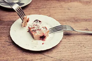 Served Prints: A small piece of cake on a plate