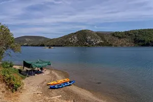 Getting Away From It All Prints: small pleasure boat on the shore of Lesbos or Lesvos a Greek island located in the northeastern Aegean Sea