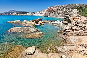 Cyclades Prints: A small port near the beach Fyriplaka in Milos, Greece