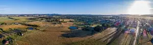 Agricultural Land Prints: Small town Orbost and grazelands at sunset - wide aerial panorama