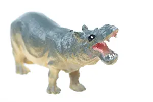 Hippopotamus Prints: A small toy hippo isolated on a white background