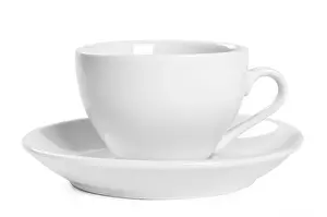 Saucer Prints: Small white coffee cup with plate isolated on white background