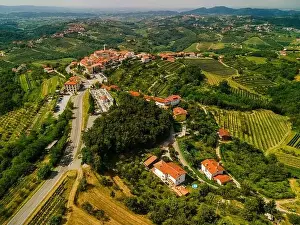 Smartno Townscape and Goriska Brda a Famous Wine Region of Slovenia Located Near Italy. Drone Aerial view