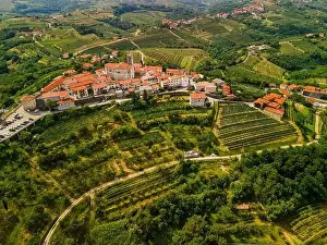 Smartno Townscape and Goriska Brda a Famous Wine Region of Slovenia Located Near Italy. Drone Aerial view