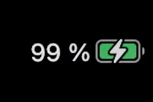 Raise Prints: Smartphone charged battery level indicator - ninety-nine, 99 percent: close up