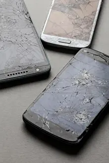 Smashed shattered broken screen of a mobile smartphone