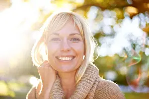 Middle Aged Prints: A smile as bright as the day. A portrait of a beautiful woman in the park