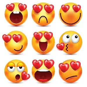 Flirt Prints: Smiley Emoji With Red Heart Vector Set