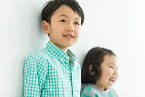 Smiling brother and sister
