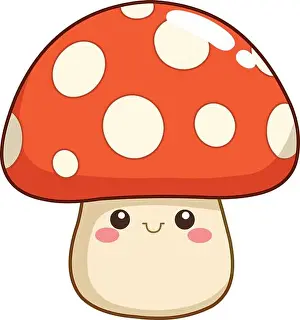 Chibi Prints: Smiling mushroom character in a kawaii style