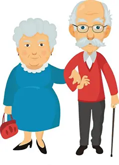 Grandma Prints: Smiling standing old people. Grandma and grandpa together