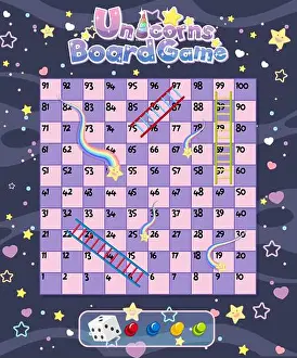 Jolly Prints: Snake Ladder game in unicorn pastel theme illustration